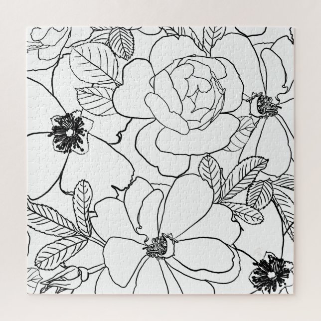 Elegante Rose Blumenlinie Zeichnend Design Puzzle (Vertikal)