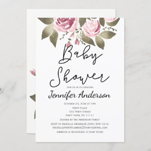 Elegante Rose Blumenstrauß Watercolor Kinderdusche Einladung