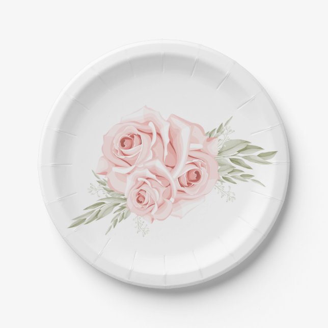 Elegante Rose Blush Pink Floral Wedding Party Pappteller (Vorderseite)
