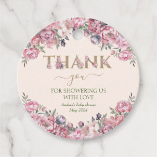 Elegante Rose Blush Pink Gold Baby Dusche Geschenkanhänger
