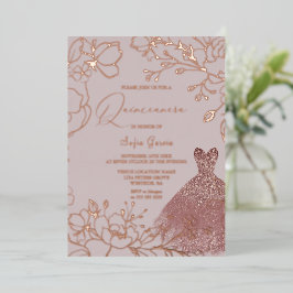 Elegante Rose & Blush Quinceanera Rose Gold Folieneinladung