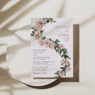 Elegante Rosé-Blüten-Eukalyptus-Hochzeit Rose Gold Folieneinladung