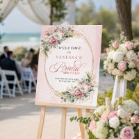 Elegante Rosé-Blüten-Goldene Hochzeitsdusche Willk