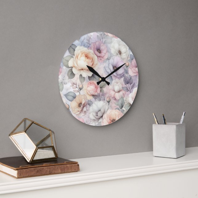 Elegante Rose Blüten Große Wanduhr (Büro)