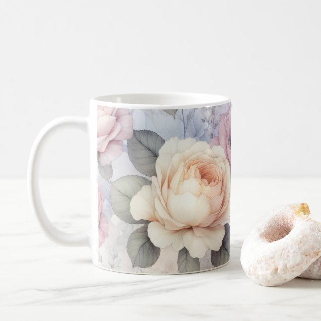 Elegante Rose Blüten Kaffeetasse (Mit Donut)