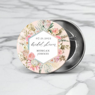 Elegante Rosé-Bohemien-Blumen-Brautparty Button