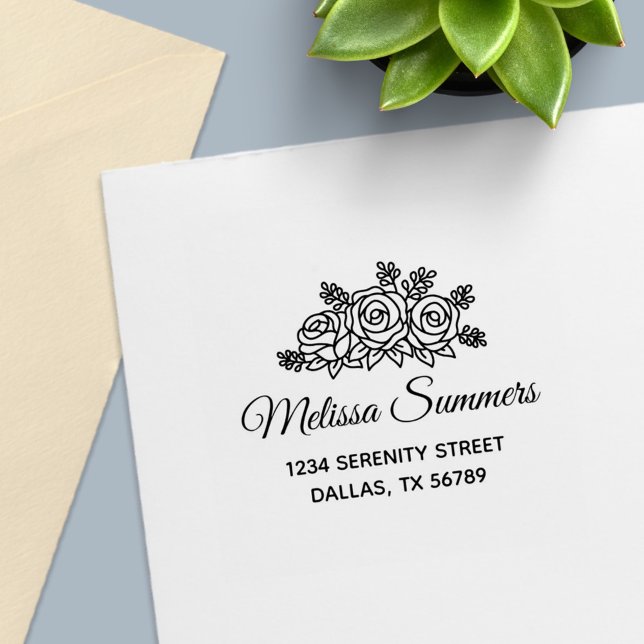 Elegante Rose Bouquet Blume Adresse Permastempel (Von Creator hochgeladen)