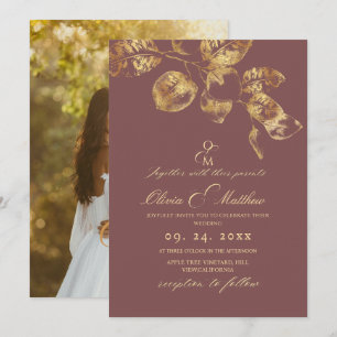 Elegante Rose Brown Pantone Gold Wedding Einladung