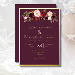 Elegante Rose Burgund & Blush Bouquet Gold Folieneinladung