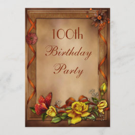 Elegante Rose & Butterfly 100. Geburtstagsparty Einladung