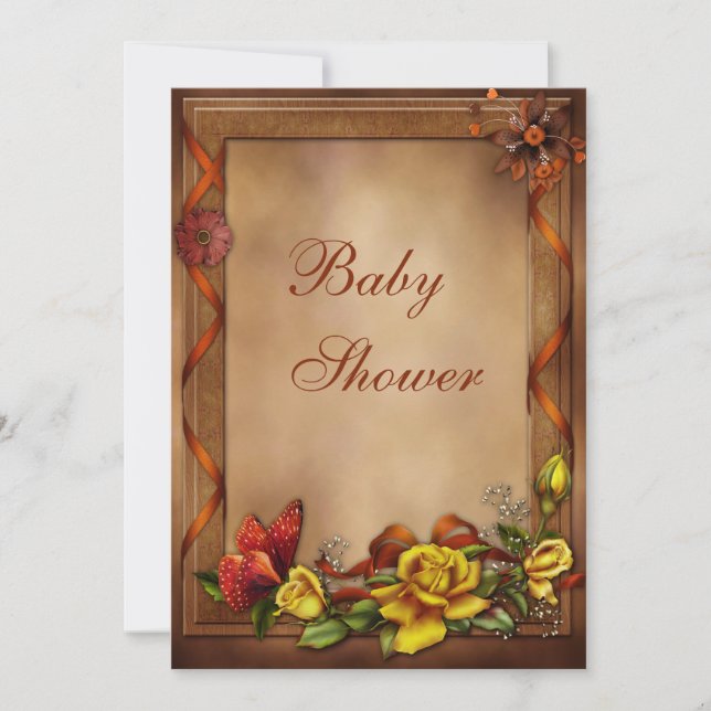 Elegante Rose & Butterfly Babydusche Einladung (Vorderseite)