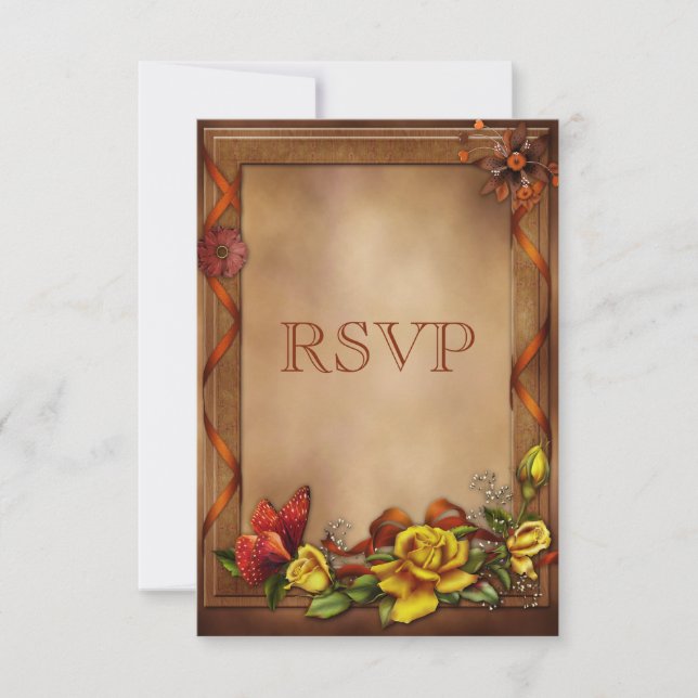 Elegante Rose & Butterfly Wedding RSVP (Vorderseite)