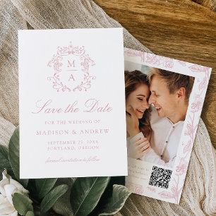 Elegante Rose Chinoiserie Blumen QR Code Hochzeit Save The Date