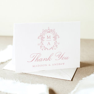 Elegante Rose-Chinoiserie-Monogrammwappen-Hochzeit Dankeskarte