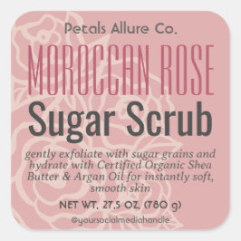 Elegante Rose Coral Pink Floral Sugar Scrub Label Quadratischer Aufkleber
