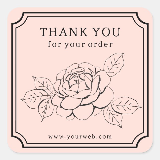 Elegante Rose "Danke für Ihre Bestellung" Quadratischer Aufkleber (Vorderseite)