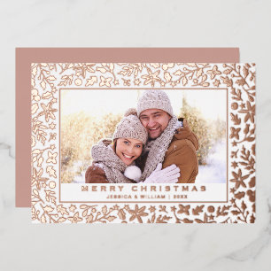 Elegante Rose des Weihnachtsblattes Foto Folien Feiertagskarte