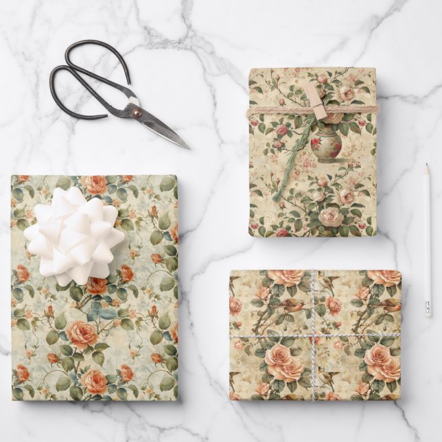 Elegante Rose-Entwürfe-Sammlung Geschenkpapier Set (Vorderseite)