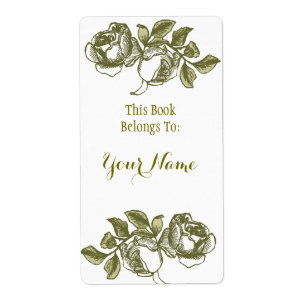 Elegante Rose Etching White Golden Bookpate Label