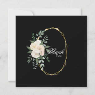 Elegante Rose Floral Black Wedding Dankeschön Kart Dankeskarte