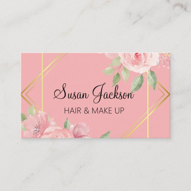 Elegante Rose Floral Gold Edging Business Card Visitenkarte (Vorderseite)