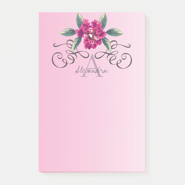 Elegante Rose Floral Monogram Post-it Klebezettel (Vorderseite)