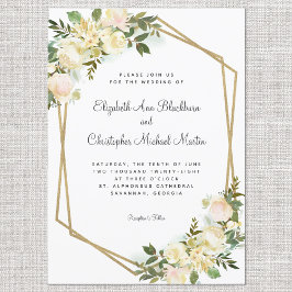 Elegante Rose Floral Wedding Gold Geometric White Einladung