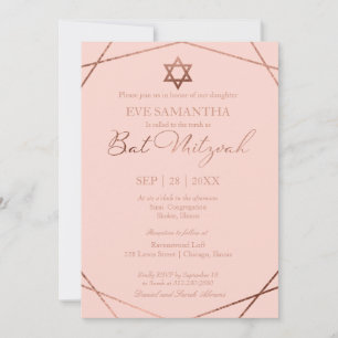 Elegante Rose Foil Geometric Bat Mitzvah Einladung