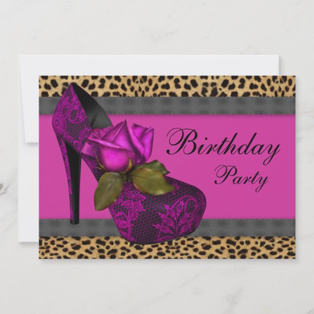 Elegante Rose Fuchsia Hot Pink Leopard Geburtstag Einladung (Vorderseite)