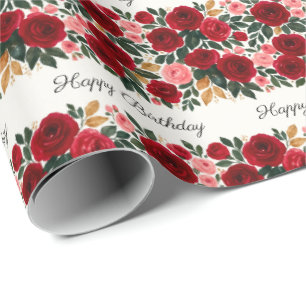 Elegante Rose Geburtstagskorb - Rot & Rosa Geschenkpapier