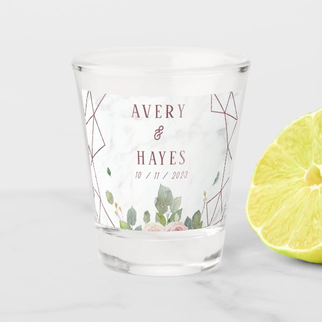 Elegante Rose Geometrische Hochzeit Schnapsglas (Vorderseite)