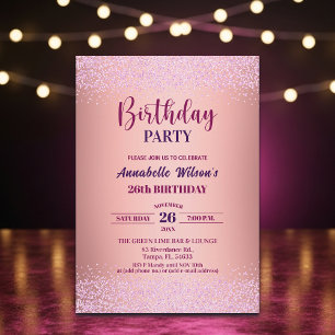 Elegante Rose Glitter Metallic Pink 26. Geburtstag Einladung