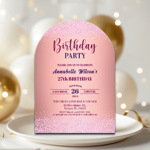 Elegante Rose Glitter Metallic Pink 27. Geburtstag Acryleinladungen