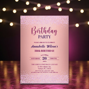 Elegante Rose Glitter Metallic Pink 38. Geburtstag Einladung