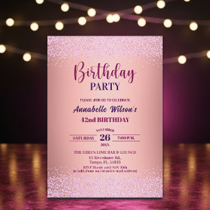 Elegante Rose Glitter Metallic Pink 42. Geburtstag Einladung