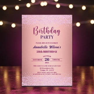 Elegante Rose Glitter Metallic Rosa 58. Geburtstag Einladung