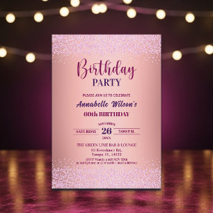 Elegante Rose Glitter Metallic Rosa 60. Geburtstag Einladung