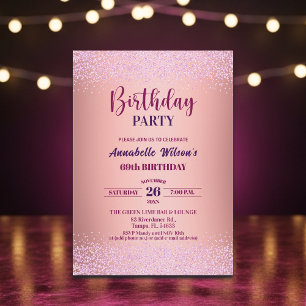 Elegante Rose Glitter Metallic Rosa 69. Geburtstag Einladung
