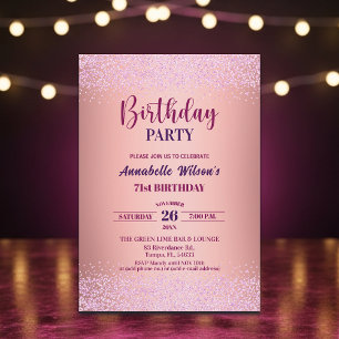 Elegante Rose Glitter Metallic Rosa 71. Geburtstag Einladung