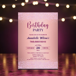 Elegante Rose Glitter Metallic Rosa 76. Geburtstag Einladung