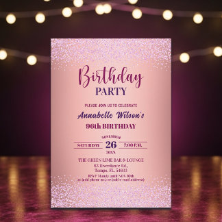 Elegante Rose Glitter Metallic Rosa 96. Geburtstag Einladung