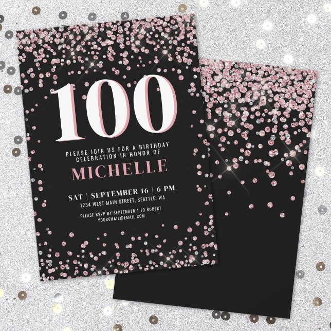 Elegante Rose Gold 100. Geburtstag Einladung (Elegant Rose Gold 100th Birthday Invitation )