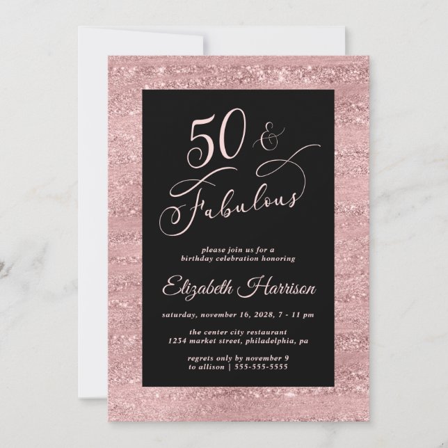 Elegante Rose Gold 50. Geburtstagsparty Einladung (Vorderseite)