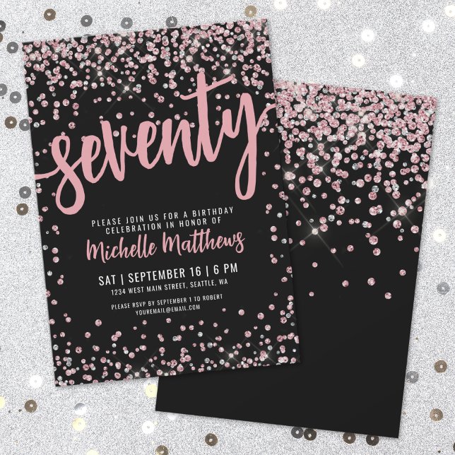 Elegante Rose Gold 70. Geburtstag Einladung (Elegant Rose Gold 70th Birthday Invitation)