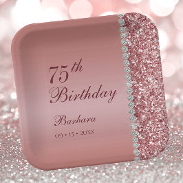 Elegante Rose Gold 75. Geburtstag Pappteller
