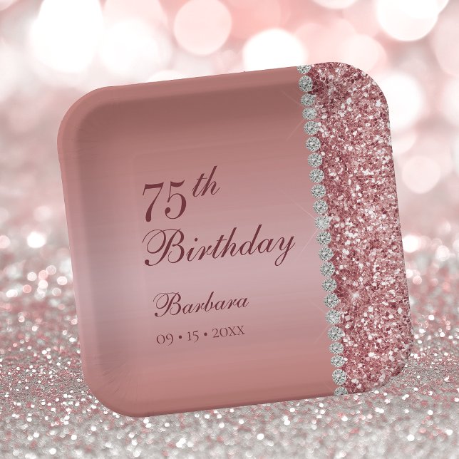Elegante Rose Gold 75. Geburtstag Pappteller (Von Creator hochgeladen)