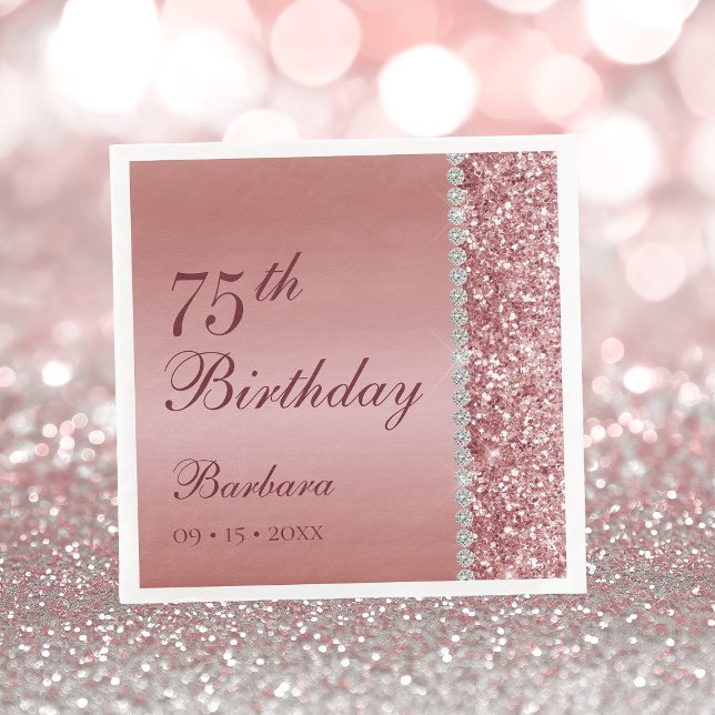 Elegante Rose Gold 75. Geburtstag Serviette (Von Creator hochgeladen)