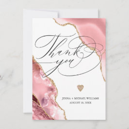 Elegante Rose Gold Agate Glitzer Script Wedding Dankeskarte