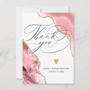 Elegante Rose Gold Agate Glitzer Script Wedding Dankeskarte