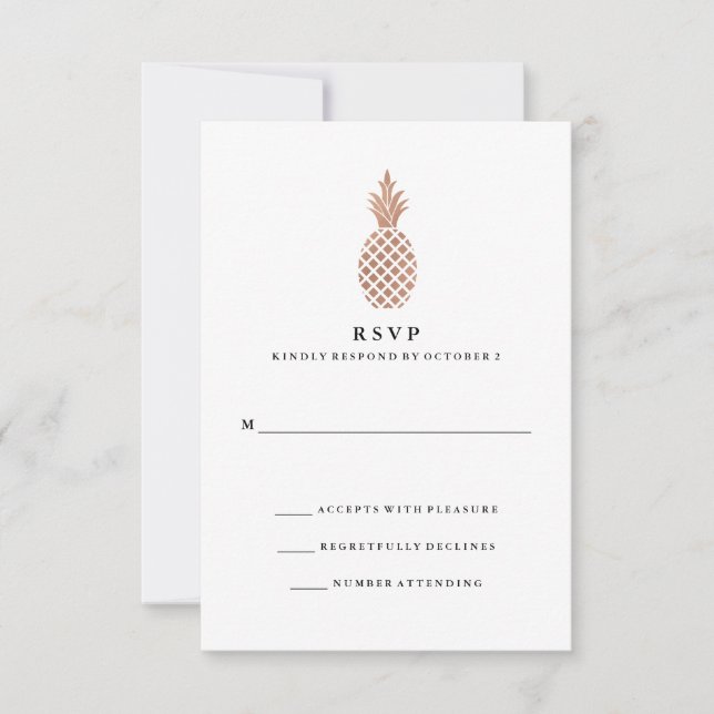 Elegante Rose Gold Ananas Hochzeit RSVP (Vorderseite)